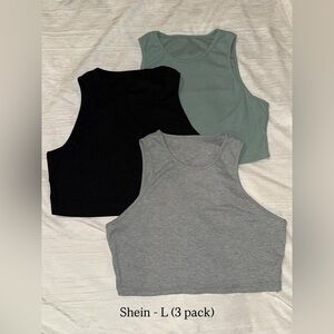 SHEIN Ribbed Crop Tank Top 3-Pack - Black, Gray, Sage